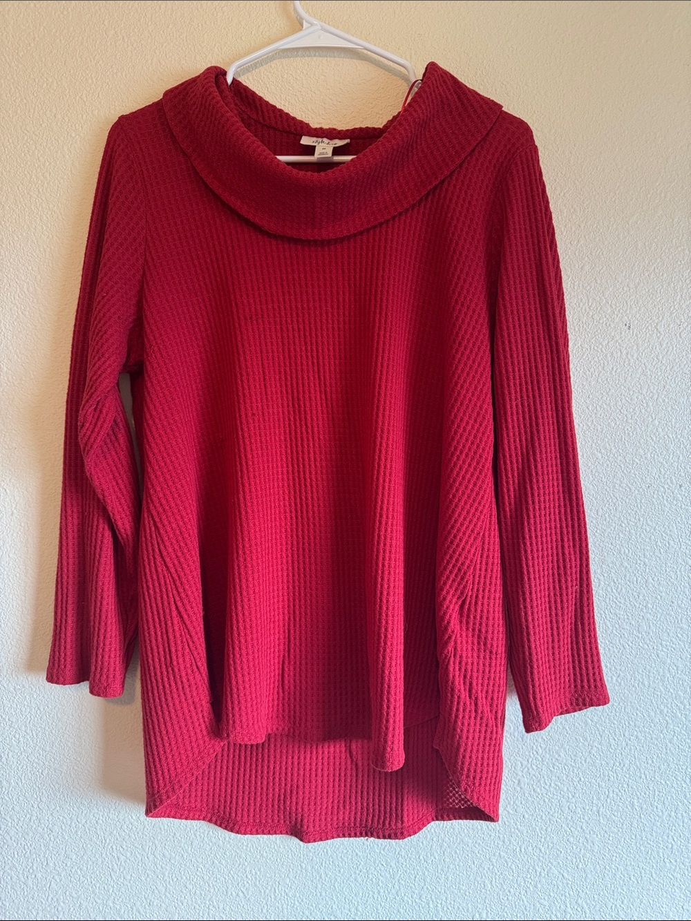 Style & Co. Raspberry Red Waffle Cowl Neck Top
